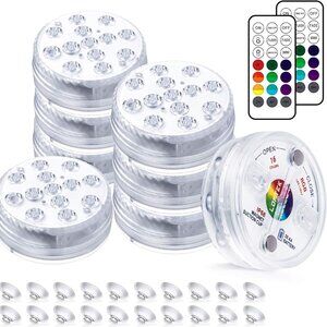 8 LOFTEK Submersible LED Lights with Remote (164ft),Full Waterproof Pool Lights